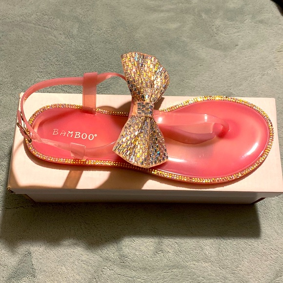 Rhinestone Bow Jelly Sandals - Picture 2 of 5